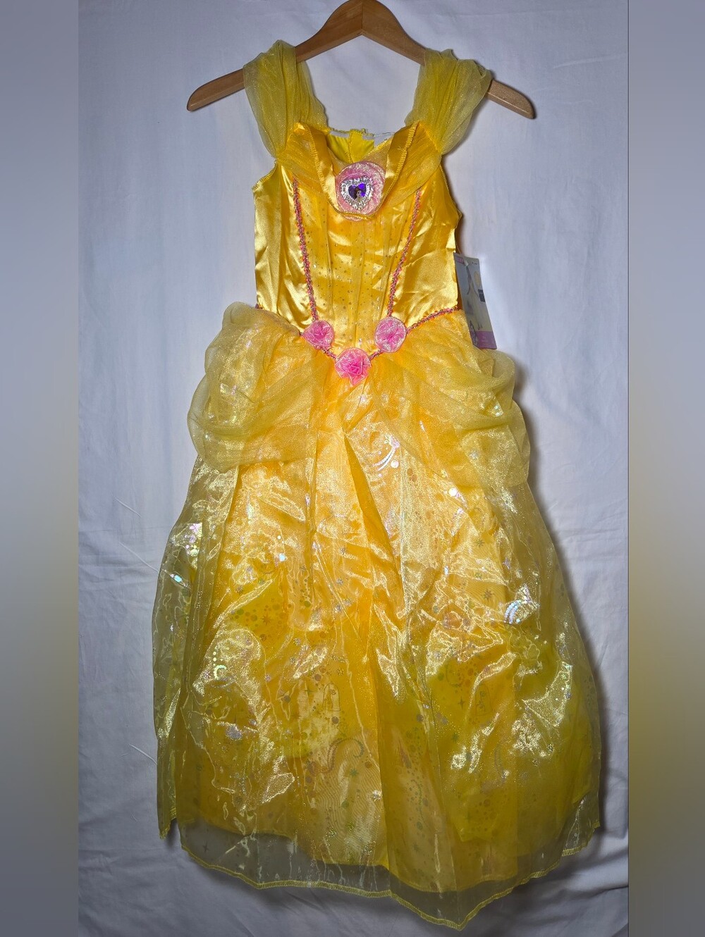 Disney Yellow Sparkle Princess Gown with Pink Rosette Accents